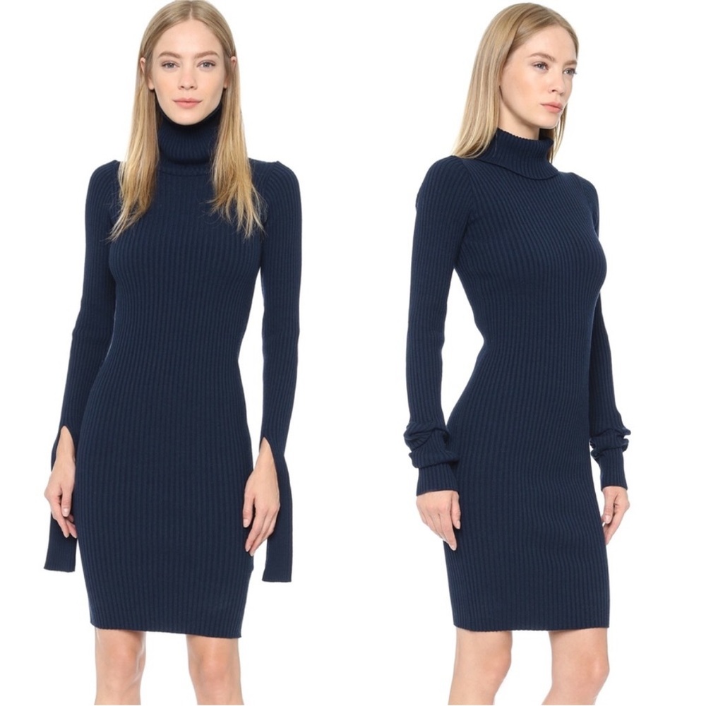 Jacquemus || Ribbed Knit Turtleneck Sweater Dress Navy Blue‎ 38 US 6